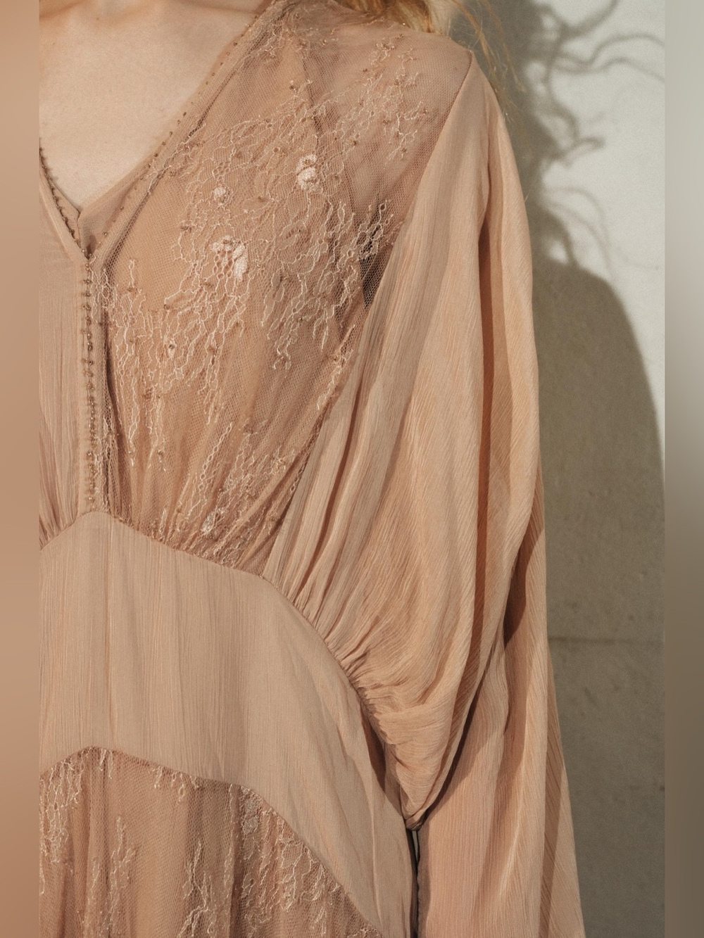 Zara Blush-Pink Combination Maxi Dress with Lace Panels. M NWT